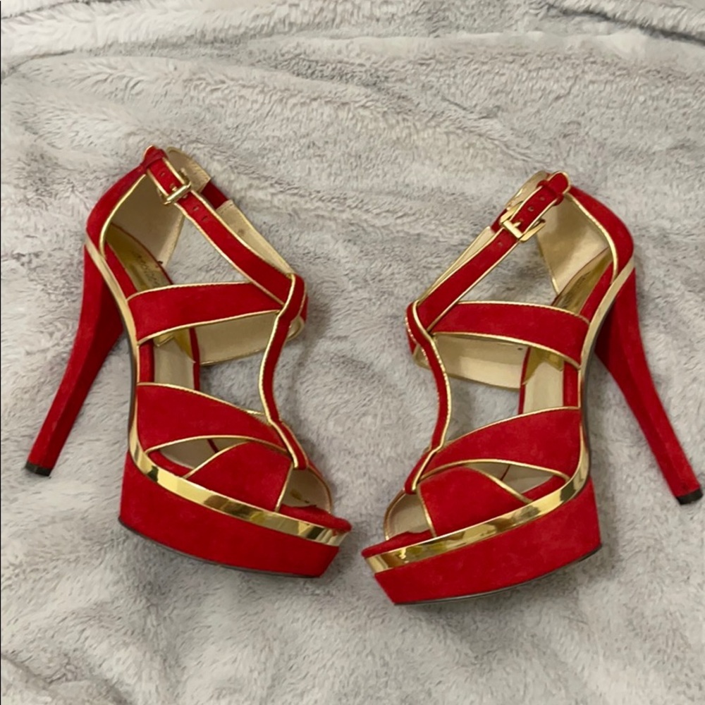 Michael Kors red and gold platform heels size 7M
